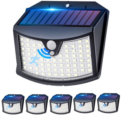 Giliwosy Luce Solare Led Esterno, 3 Modos IP65 Impermeabile Faretto LED da Esterno con Sensore di Movimento, Lampada Solare da Esterno per Giardino, Parete, Garage (6 Pezzi Bianco Freddo)