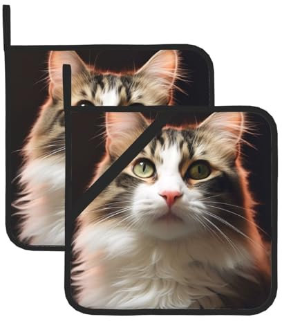 Lot de 2 maniques avec poche, résistant à la chaleur pour comptoir, four, maniques pour chat, pour cuisine, pâtisserie, dessous de plat, 20,3 cm