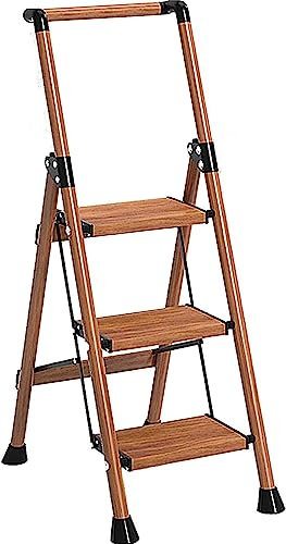 OZBME Escabeau Pliant avec Tapis antidérapant/Rampe de sécurité en Bois/escabeaux Robustes à pédale Large/4 marches ()