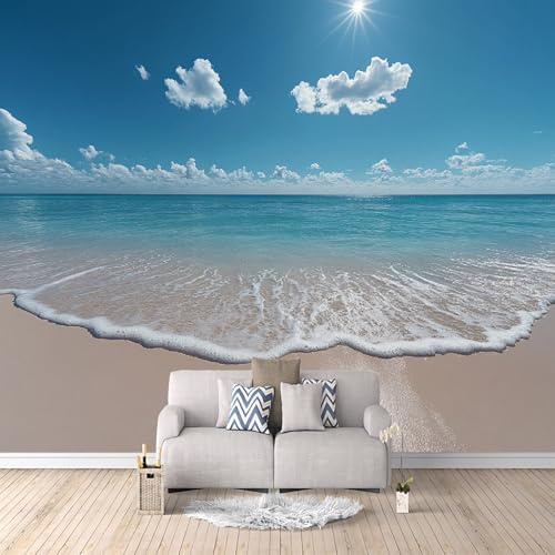 Carta da Parati Murale Spiaggia Mare 200x140 cm Fotomurali Effetto 3D, Vista Mare Decorazione Poster Arte Murale Moderna per Casa Ufficio Camera Da Letto Soggiorno.