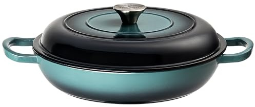 Prochef Enamelled Cast Iron Shallow Casserole Dish 30cm – Oven & Hob Safe Braiser Pan with Lid, Durable Easy-Clean Finish, Ideal for One-Pot Meals, Roasting, Stews & Slow Cooking, Teal