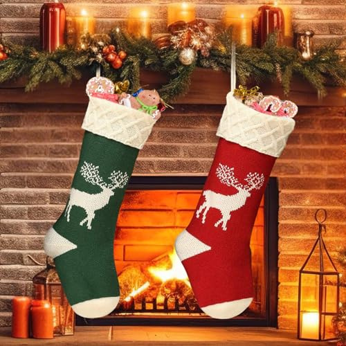 Nikolausstrumpf Groß 2er Set, Nikolaussocken zum Befüllen Personalisiert Gestrickt Weihnachtssocken Weihnachtsstrumpf Kamin Weihnachten Deko, Nikolaussocke Nikolausstiefel zum Befüllen Weihnachtsdeko