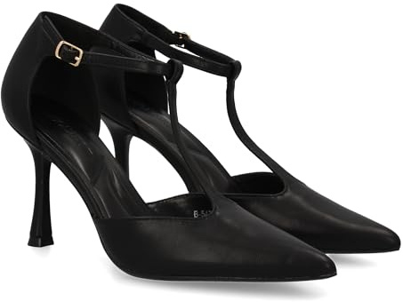 shoes&blues.es 94920 Stiletto de Tacon Fino, Diseno Elegante. Zapato de Salon con y Punta Afilada,Cierre de Hebilla.Ideal Otono Invierno. Negro Talla 38