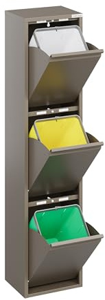 VEEHAUS Küche Mülleimer Für Den Vielseitigen Einsatz Mit Klappen Aus Edelstahl Stilvoller Abfalleimer Für Eine Effiziente Und Praktische Aufbewahrung Beige(3 x 15 LT - 45 LT)