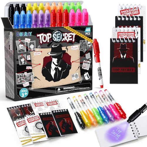 Toyssa 48 Stück Party Mitgebsel Kindergeburtstag Gastgeschenke mit UV Stift & Notizbuch, Zauberstifte Kinder Give Aways Mitbringsel Kindergeburtstag Für Kinder Jungen Mädchen Geburtstag (Detektiv)