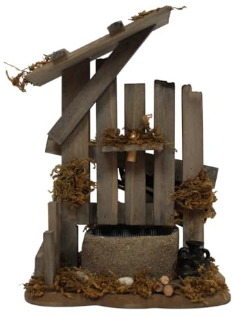 ZICOM Krippenzubehör Miniaturzubehör Miniatur Brunnen mit Krügen und Pumpe Höhe 24cm Holz Natur Unikat, Modellbau Puppenhaus