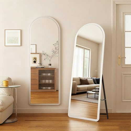 devesanter Bogenspiegel 49x159 cm mit weißem Sockel,Ganzkörperspiegel | Moderner Rundbogen-Spiegel für Wohnräume. Nutzbar als Stand-, Wand- oder Anlehnspiegel für flexible Gestaltung