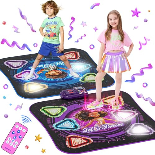 2-Joueurs Tapis de Danse pour Fille Enfants de 3 à 12 Ans, Jouet 12 Boutons Lumineux Tapis de Danse Musical avec Bluetooth, Cadeau D'anniversaire de Noël pour Garçons Filles 5 6 7 8 9 10 11 12 Ans