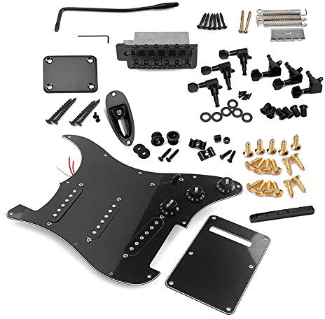 RiToEasysports ST Guitare électrique Ensemble Complet Accessoires à Créer Soi-même Kit Argent précâblé Pickguard Pont SSS Micros pour les Amateurs de Guitare (BLACK)
