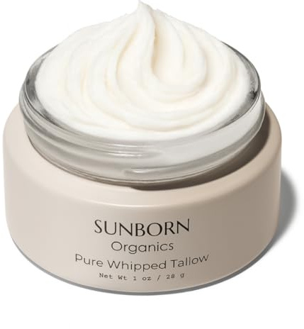 Sunborn Organics Pure Whipped Tallow (Unscented) | 1 Ingredient | Handmade in USA | 100% Grass-Fed Beef Tallow Face Moisturizer Cream Lotion for Dry Skin, Baby, Eczema, Sensitive Skin, Fragrance-Free