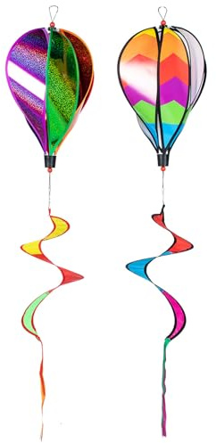 BESPORTBLE Lot De 2 Moulins à Vent en Spirale Montgolfière pour Décoration De Fête Et Jardin, PVC Léger Et Solide, Couleurs Simples Et Pailletées, à Suspendre Extérieure pour Noël Et Rassemblements