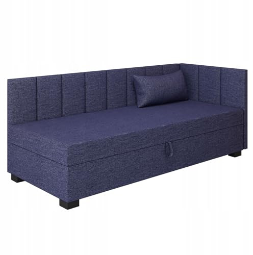 TAPCZANY24 - Boxspringbett Adel+ 113x198 cm mit Schaumstoff Matratze | Bett mit Matratze, Polsterbett mit Bettkasten, Gepolstertes Einzel Bett, Schlafsofa - Denim