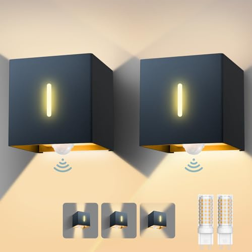 brightower LED Außenwandleuchte Außenlampe mit Bewegungsmelder,3000K Wandlampe mit Austauschbarer G9 IP54,Aluminium Wandleuchte Außen Einstellbar Abstrahlwinkel für Garten Eingang (Anthracite 2 Stück)