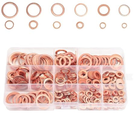 300 PCS Copper Washer Assortment Kit, 12 Sizes Copper Metric Flat Sealing Rings, Co-pper Sealing Rings Assortment Set, M5 M6 M8 M10 M-12 M14 M16 M20, Sump Plug Gasket Crush Washer