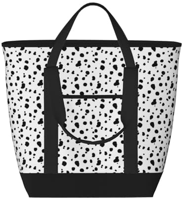 asbwuo Sac cabas isotherme à imprimé dalmatien noir et blanc – Grand format, imperméable et adapté au contact alimentaire, idéal pour faire les courses, déjeuner, pique-niquer et emporter des plats.