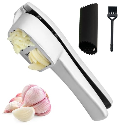 Knoblauchpresse Spülmaschinenfest Garlic Press Knoblauchschneider - 2-in-1 Knoblauchhacker & Schneider Mit Schäler, Ergonomischer Griff, Edelstahlklingen, Leicht Zu Reinigen, Langlebig