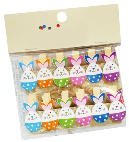 12 pinzas para fotos de conejitos de Pascua con cuerda de 1.5 yardas, pinzas de madera para colgar y decoración de Pascua, clips de conejitos de Pascua
