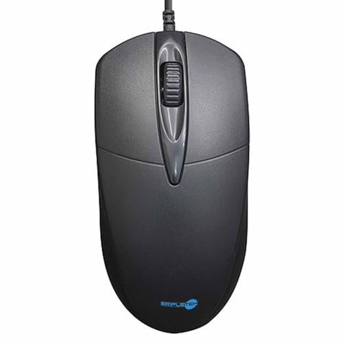 SIMPLETEK - Mouse Ottico Cablato USB - 1000DPI 3 pulsanti | Ergonomico Ambidestro - Rotella di scorrimento | Nero (Ricondizionato)
