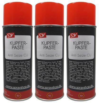 SDV Chemie Kupferpaste Spray 3x 400ml Bremspaste bis 1200°C | Copper Anti Seize Lubricant, Kupferfett, Kupfer-Spray
