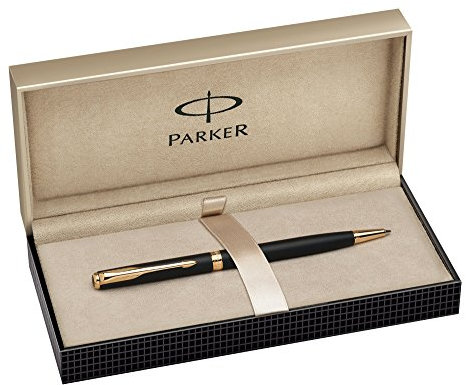 Parker Sonnet Slim Matte Black Gold Trim Medium Nib Ball Pen - Gift Boxed