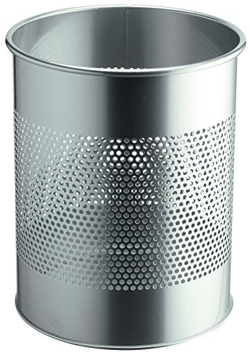 DURABLE - Poubelle bureau - Corbeille à papier - 15L - Ronde - Avec perforation 165 mm - Idéal pour les bureaux, hôtels - En acier résistant aux rayures - Anthracite - 1 pièce - 331058