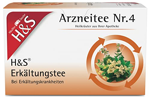 H&S Erkältungstee: Arzneitee Nr. 4 bei fieberhaften Erkältungen mit Symptomen wie Husten, Halsschmerzen und Schnupfen, auch als Schwitzkur, 20 x 2 g