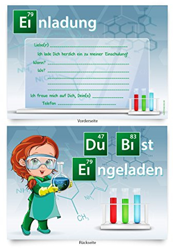 ZYZYZK Einladungskarten (8 Stück) zur Einschulung 'Chemie'