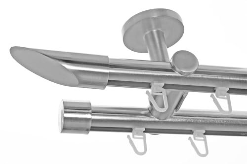 BASIT Innenlauf Gardinenstange 2 läufig Deckenmontage 240 cm lang Edelstahl Look I Vorhangstange mit Schiene 2läufig Ø20mm I 120-600 cm wählbar D40