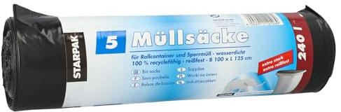 Papstar 1 Karton = 9x5 Müllsäcke, LDPE 240 l 125 cm x 100 cm schwarz 12126