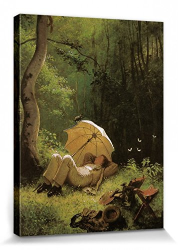 1art1 Carl Spitzweg Poster Der Maler Auf Einer Waldlichtung, Unter Einem Schirm Liegend, 1850 Bilder Leinwand-Bild Auf Keilrahmen | XXL-Wandbild Poster Kunstdruck Als Leinwandbild 40x30 cm