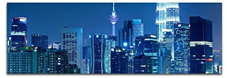 Augenblicke Wandbilder Keilrahmenbild Wandbild 150x50cm Kuala Lumpur Skyline Lichter Nacht