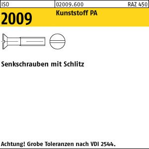 200 Schlitz Senkschrauben ISO 2009 Polyamid M8x20