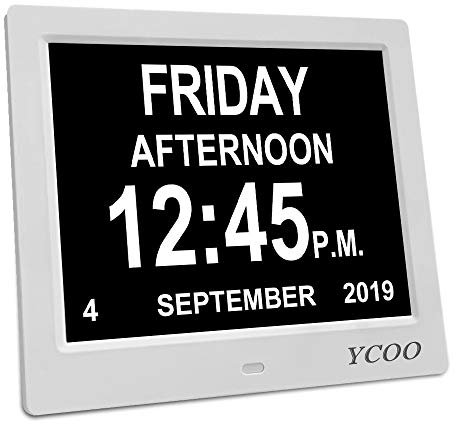 YCOO Dementia Clocks, 8 Inch Calendar Day Date Clock,Memory Loss Extra Large Non-Abbreviated Day & Month Digital Clock.