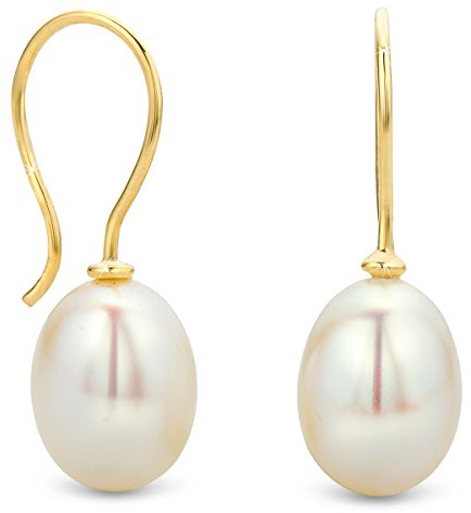 OROVI Ohrringe, Gelbgold, Süßwasserperlen, 8-8,5 mm, Weiß, Ohrringe mit Haken, 9 Kt / 375 Gold, Perle