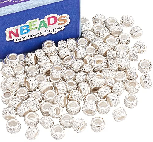 NBEADS 100Pcs 12×7mm Klarem Kristall Polymer Clay Strass Europäischen Perlen Großes Loch Rondelle Spacer Perlen Für Europäische Schlangenkette Charm Armband