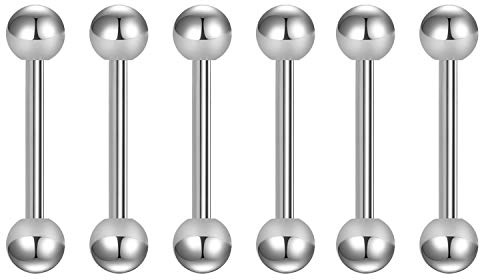 Briana Williams 6er Silber Zungenpiercing Brustwarzenpiercing Industrial Piercing Barbell Set 12/14/16/18/20/25/32/35/38mm Stablänge