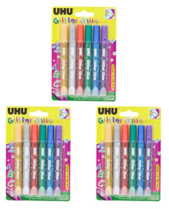 UHU 39040 Glitter Glue (6 Tuben, 10 ml) farblich Sortiert