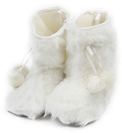 Amzhom House Boots for Women, Cozy Warm Plush Slipper Boots with Non-Slip Sole Home Bedroom Indoor Slipper Shoes Girls' White Booty Slippers, US 5/6