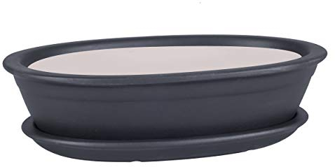 Vaso per bonsai/fiori, da giardino, in ceramica/terracotta, con sottovaso, nero, 6 misure (32)