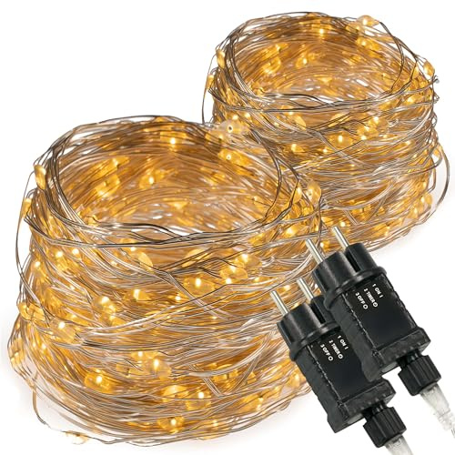 2er Set Nipach Lichterkette mit Silberdraht – 200 LED warm-weiß - für Außen - Trafo