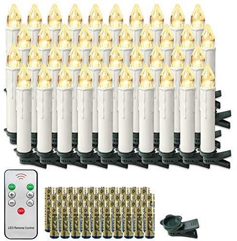 UISEBRT 40x Candele LED con Telecomando & Batterie - Candele LED Senza Fili per decorazioni Natalizie, decorazioni di Nozze, Halloween, Compleanni, Feste, Vacanze, Bianco caldo (40 pezzi)