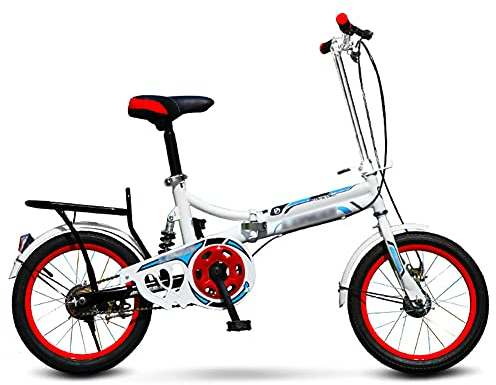 JHNEA 20 Zoll Faltrad Klapprad, Kohlenstoffstahlrahmen Fahrrad Klappfahrrad mit Ständer Gepäckträger und Komfortsattel Campingrad Citybike,Red