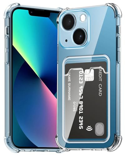 ÁRBOLORO Hülle für iPhone 13 Mini mit Kartenfäch Transparent Silikon TPU Handyhülle Ultra Dünn Weiche Stoßfest Flexibel Handy Tasche Bumper Case für iPhone 13 Mini