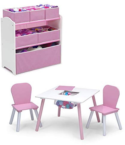Delta Children 4-Piece Toddler Playroom Set, Pink/White