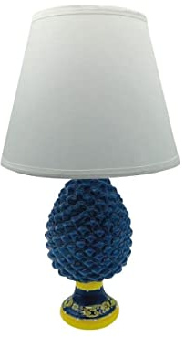 Mondocreazioni Lume medio lampada pigna in ceramica moderno realizzato e decorato a mano fumè bianco blu verde gdm (Blu 21014PB)