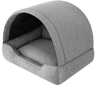 PillowPrim Hundebett, Stoffhundehaus, Katzenhöhle, Hundehütte, Hundekorb, Hundeliege, Schlafplätze, Möbel für Tiere, Hundesofa, Grau, L: 60x47 cm