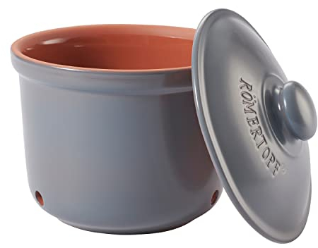 Römertopf Casseruola MAXI blu-grigio in argilla naturale, Ø 21 x 17,5 cm, 2,8 l, pentola in ceramica ventilata per cipolle e verdure, base smaltata, lavabile in lavastoviglie