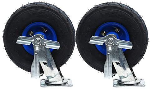 ESOYAWE 2 Stück Schwerlastrollen 8 Inch 10 Inch Industrielle Transportrollen, Luftreifen Gummirollen Mit Bremse, Für TrolleysMechanisch Möbel Werkbank, Tragfähigkeit 200KG Pro Rolle