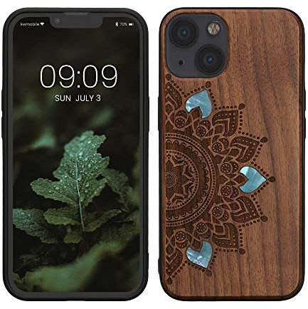 kwmobile Handyhülle für Apple iPhone 13 Hülle Holz - Case mit TPU Bumper - Stoßfestes Hardcase - Schutzhülle Cover in Dunkelbraun