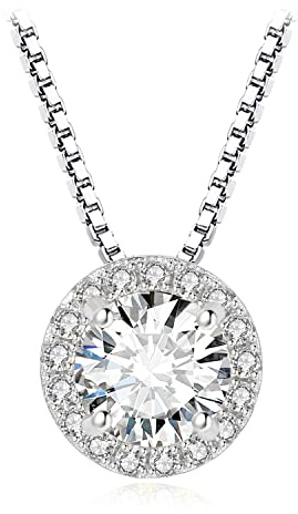 JewelryPalace Rund 1ct Zirkonia Halo Kette Anhänger, Simulierter Diamant Braut Schmuck Set, Halskette Damen Silber 925 Collier Damen mit Stein, Schmuck Mädchen Geschenk Frauen Rosegold Gold 45CM